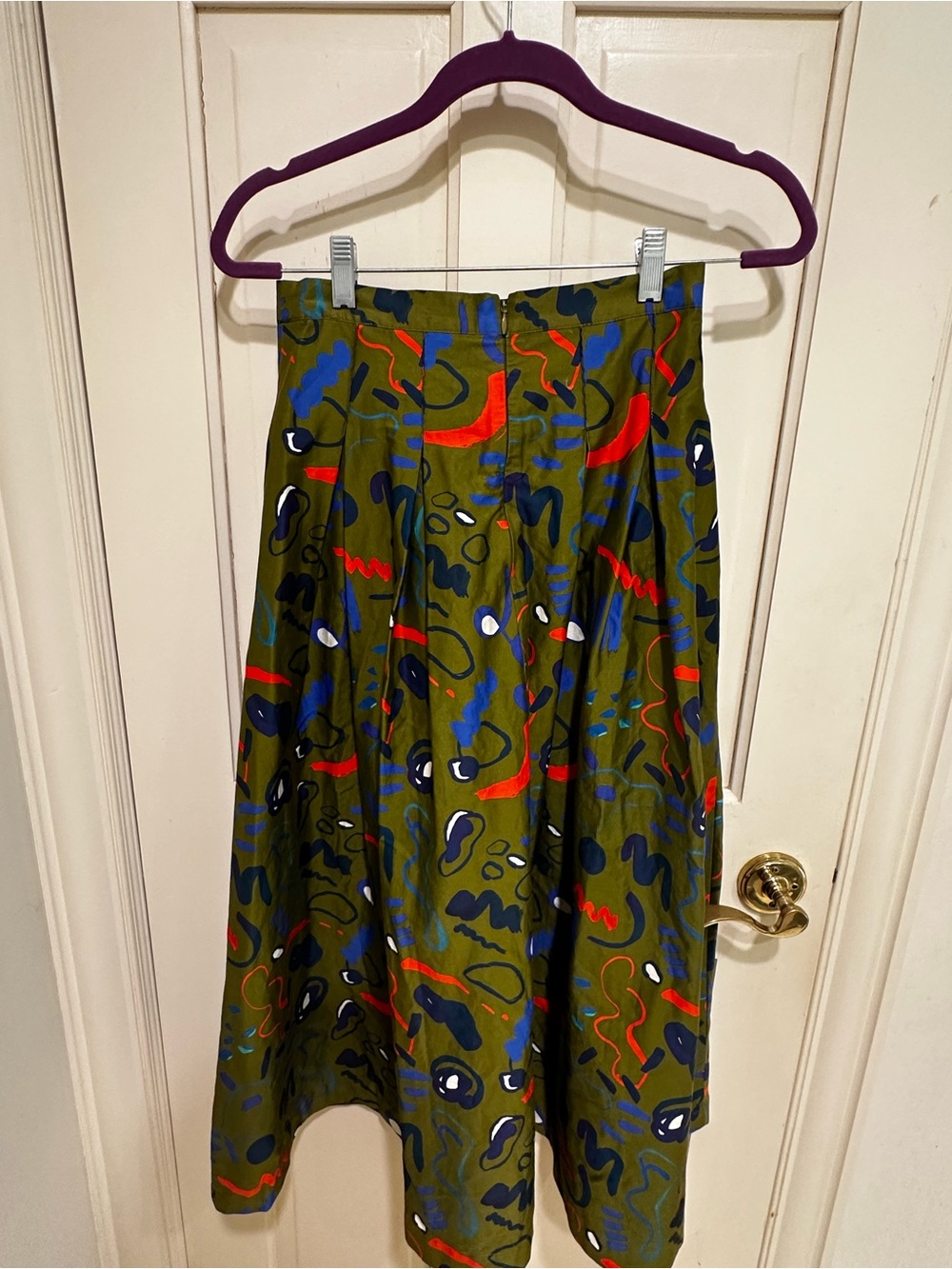 HUNTER BELL Olive Green Midi Skirt with Blue and Red Abstract Print - Picture 4 of 6